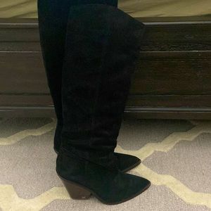 Same Edelman knee high black suede leather boots size 9